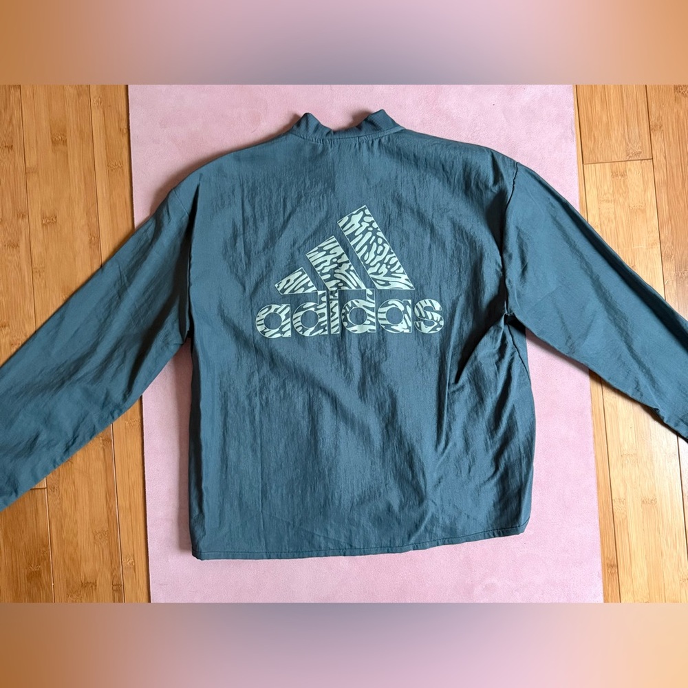 Adidas Greyish Teal Jacket with Mint Zebra Logo